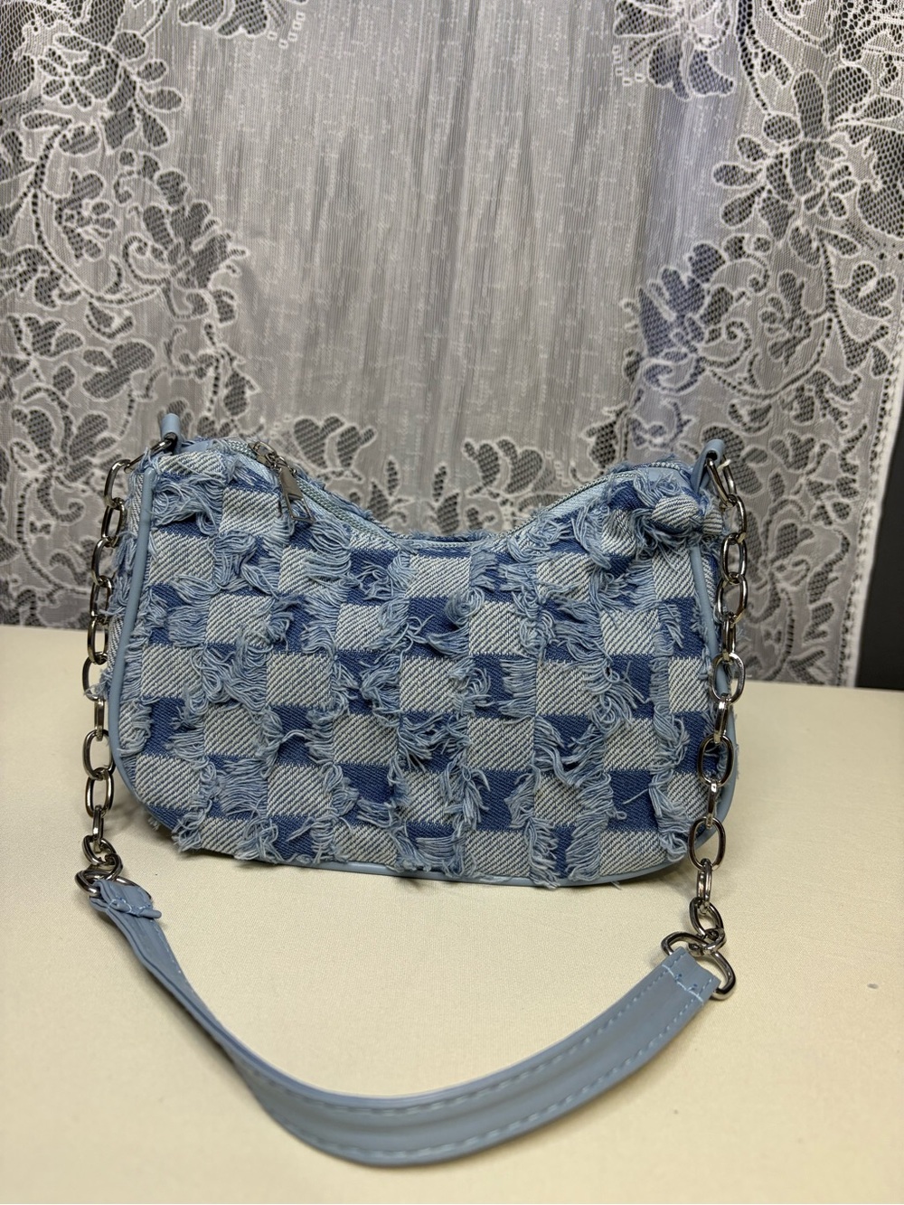 Light Blue Fringed Crossbody Bag